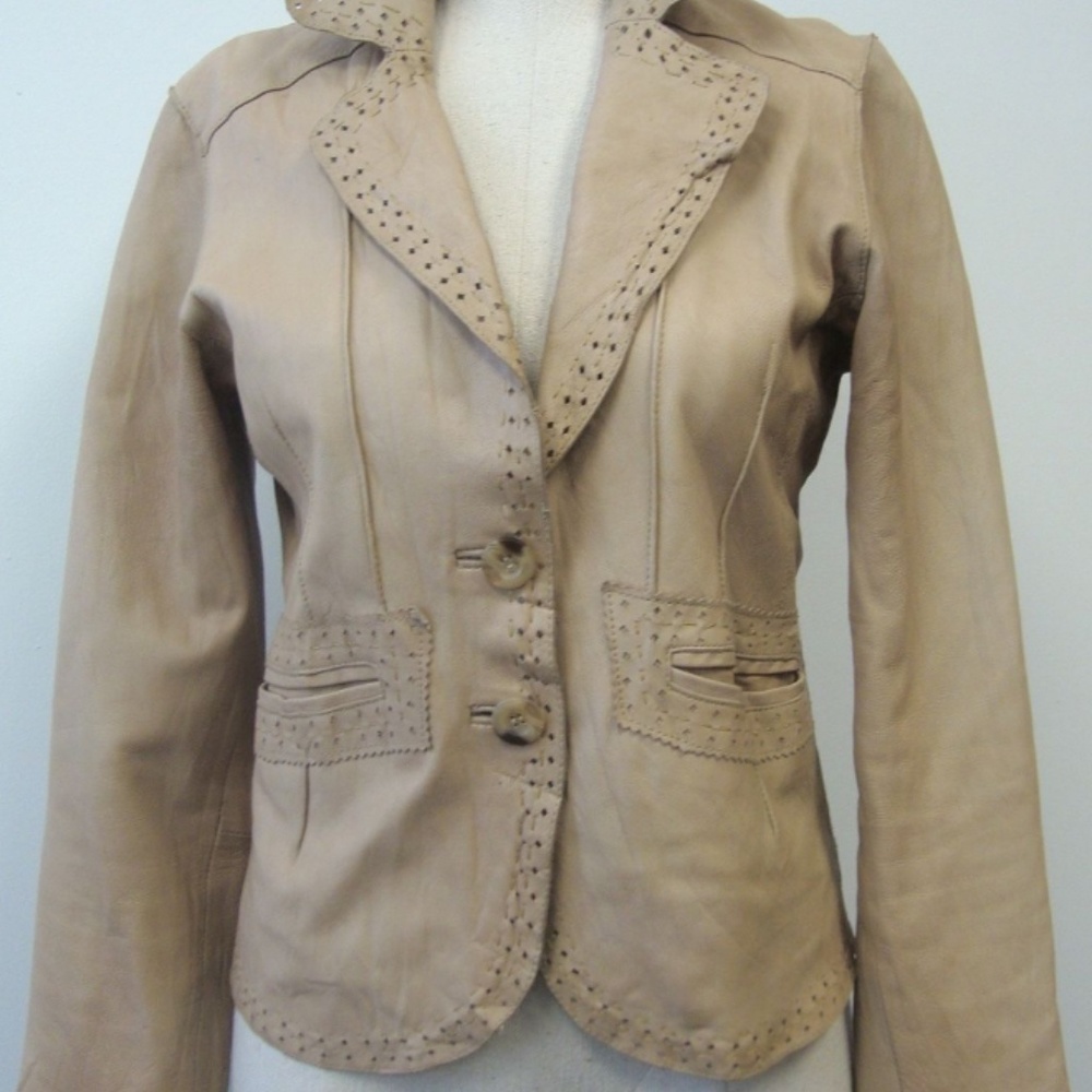 TAHARI MODERN LEATHER BLAZER JACKET(LARGE)